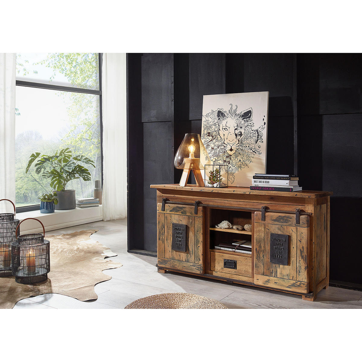 SIDEBOARD - Mango massiv / Eisen - Mango / Schwarz - Braun, Holz/Metall (128/70/45cm) - home24