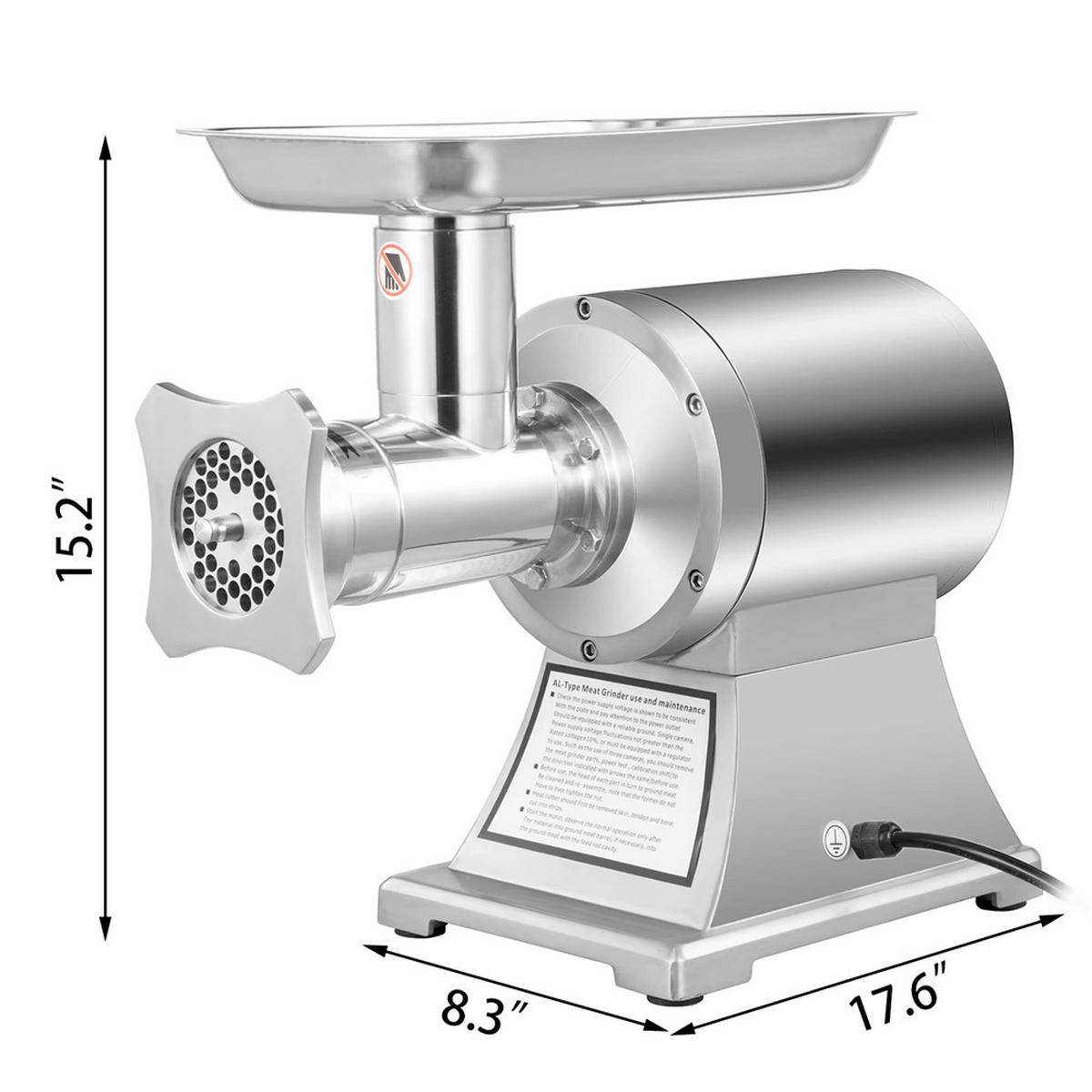 FLEISCHWOLF 1100W Elektrisch Zerkleinerer - Silberfarben, Metall (44.8/38.7/21cm) - Coonoor