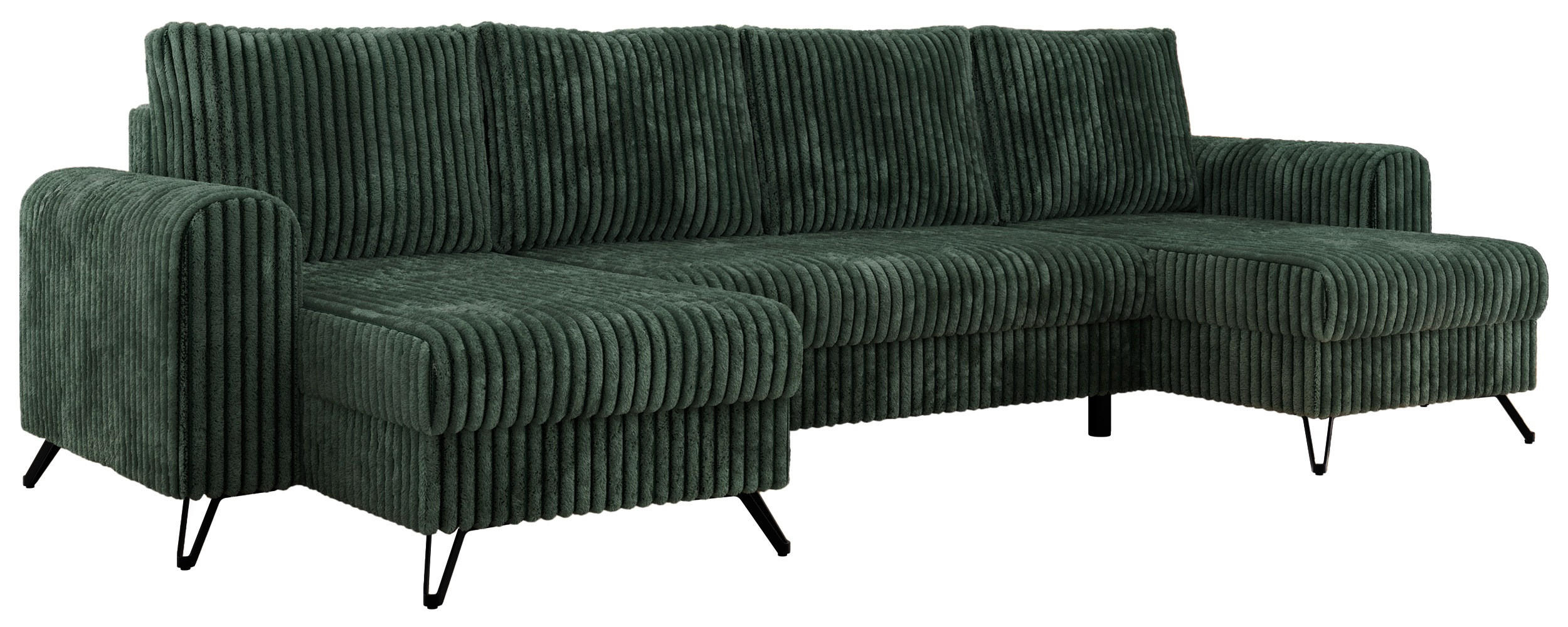WOHNLANDSCHAFT AXEL U Cord Grün - Schwarz/Grün, Textil/Metall (312/90/140cm) - MKS