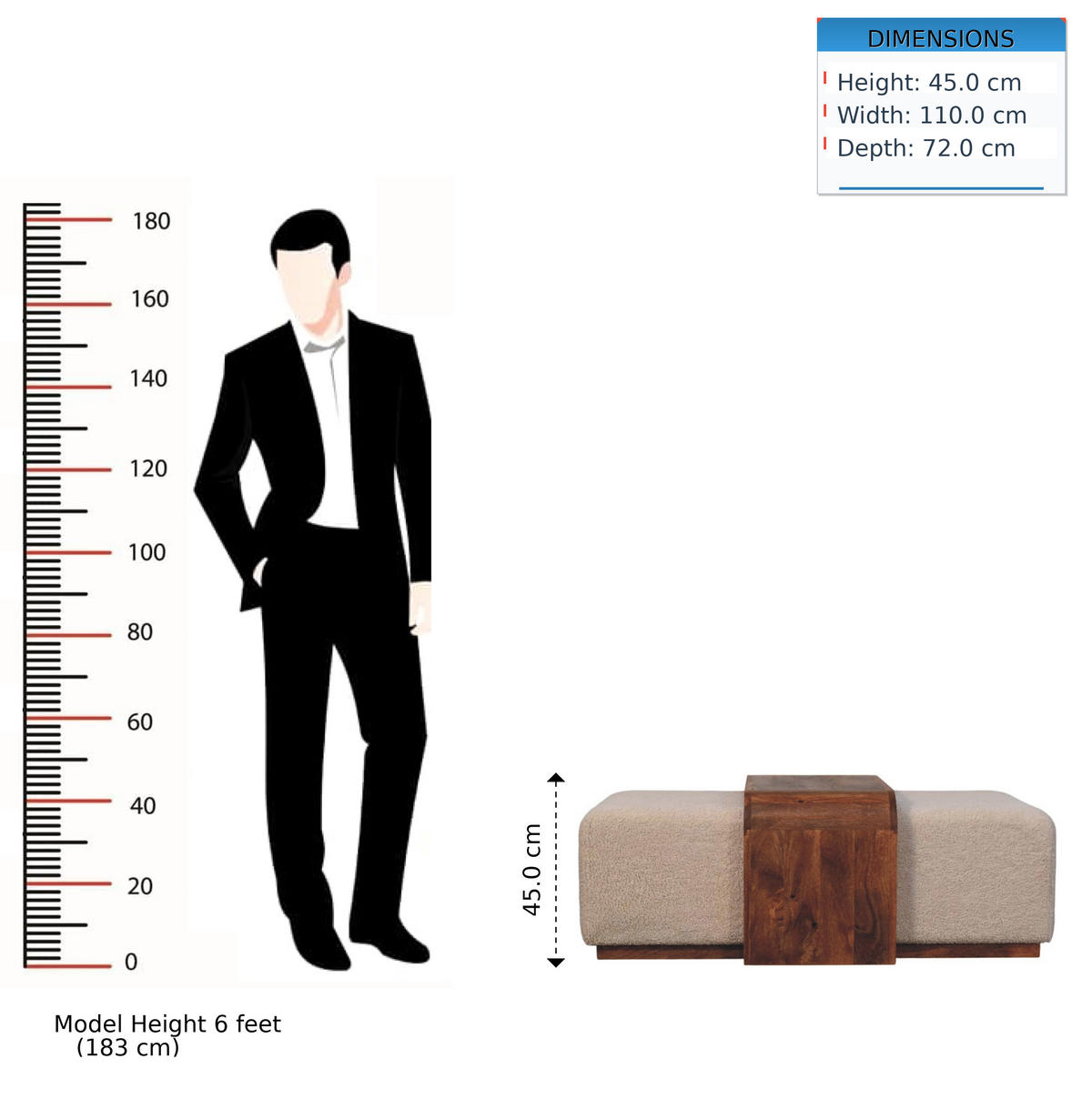 HOCKERBANK mit Honig-Karamell-Finish, 2 Duo-Sitze, braun - Braun, Holz (110/45/72cm) - Artisan Furniture