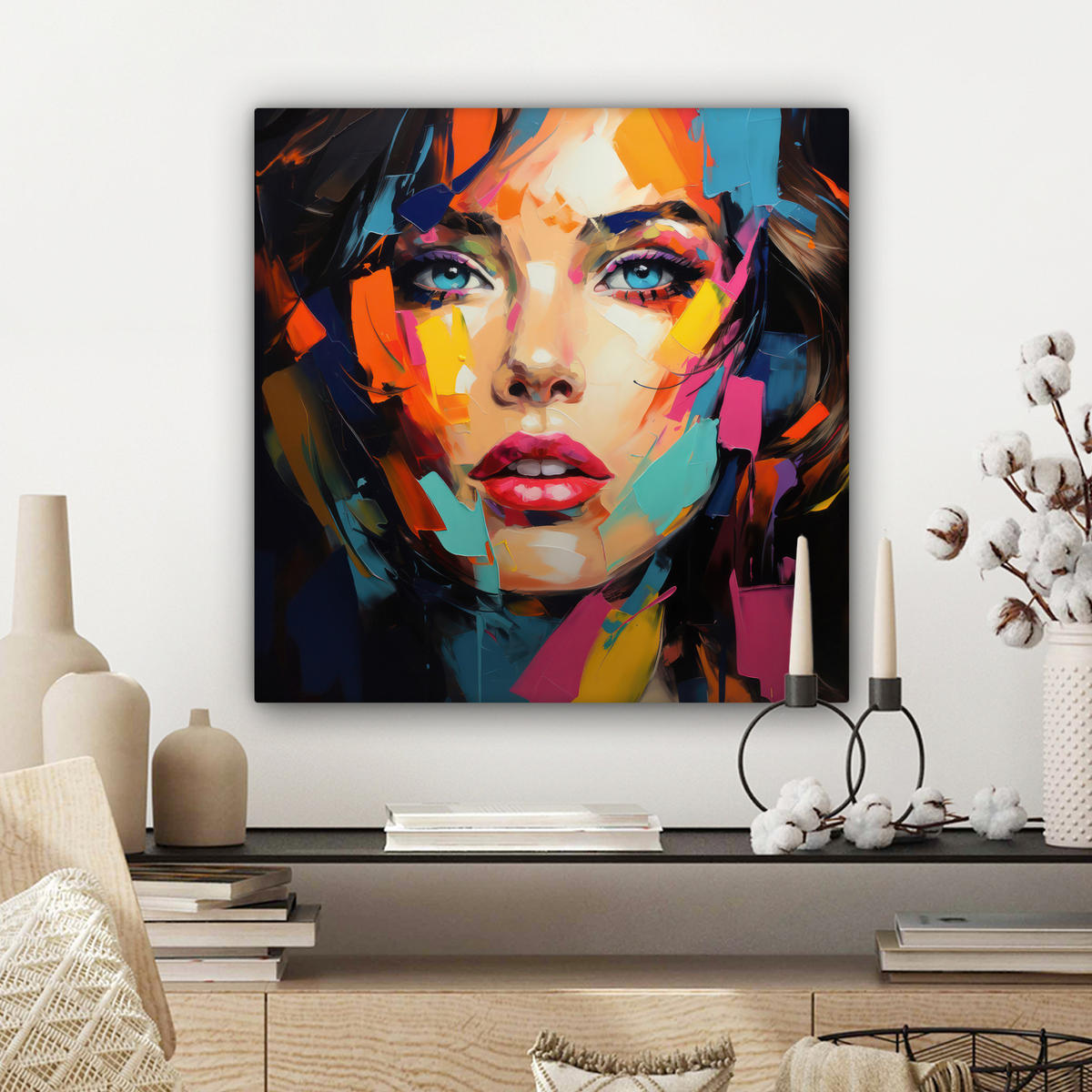 LEINWANDBILD Frau - Porträt - Farbenfroh - Kunst 50x50 cm - Multicolor, Textil (50/50cm) - MuchoWow