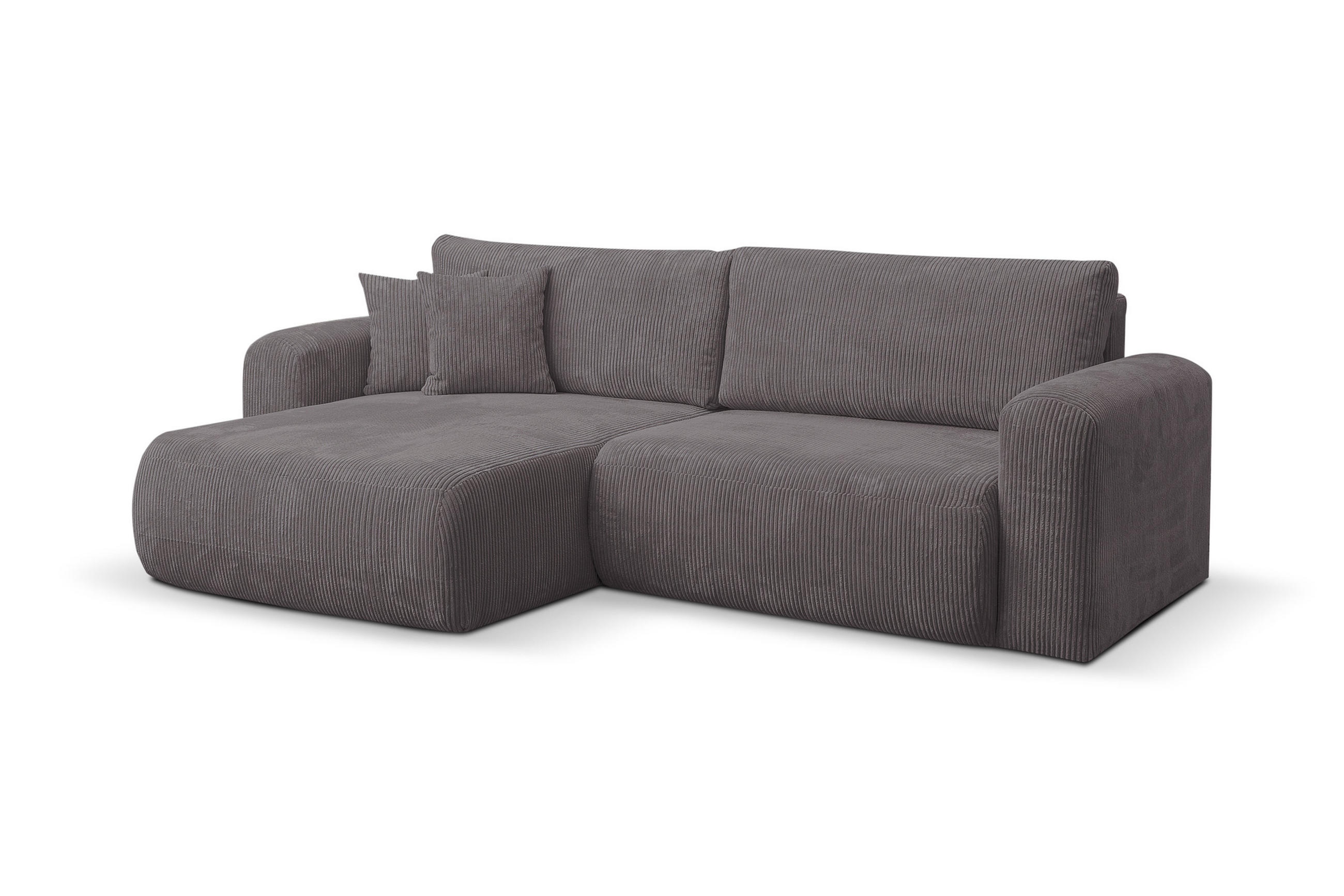 ECKSOFA Roma, Eckcouch in L-Form mit Schlaffunktion und Bettkasten, Farbe: Dunkelgrau, Cordstoff, Ottomane Universal - Dunkelgrau, Textil (244/142cm) - VENASI MÖBEL