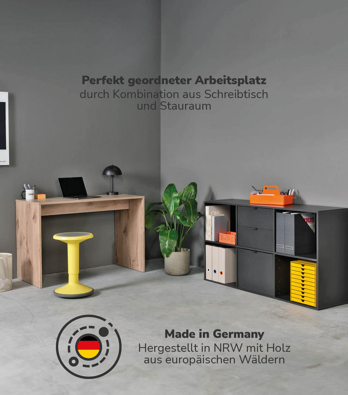 SCHREIBTISCH Der Produktive - Eichefarben/Schwarz, Holzwerkstoff (54/112/77cm) - Mokebo