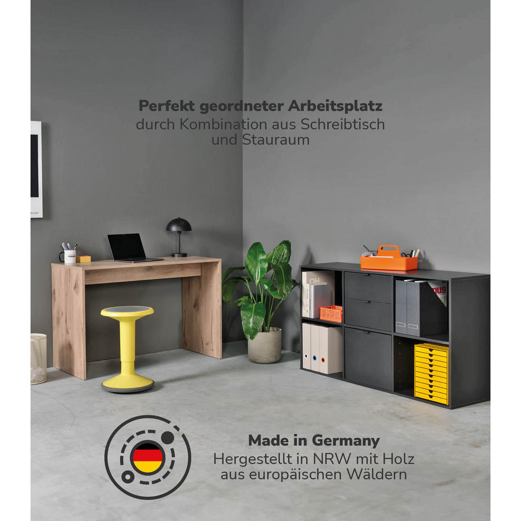 Thumbnail - Mokebo Schreibtisch, Eiche, Schwarz, Holzwerkstoff, 112x77x54 cm, Arbeitszimmer, Schreibtische, Bürotische