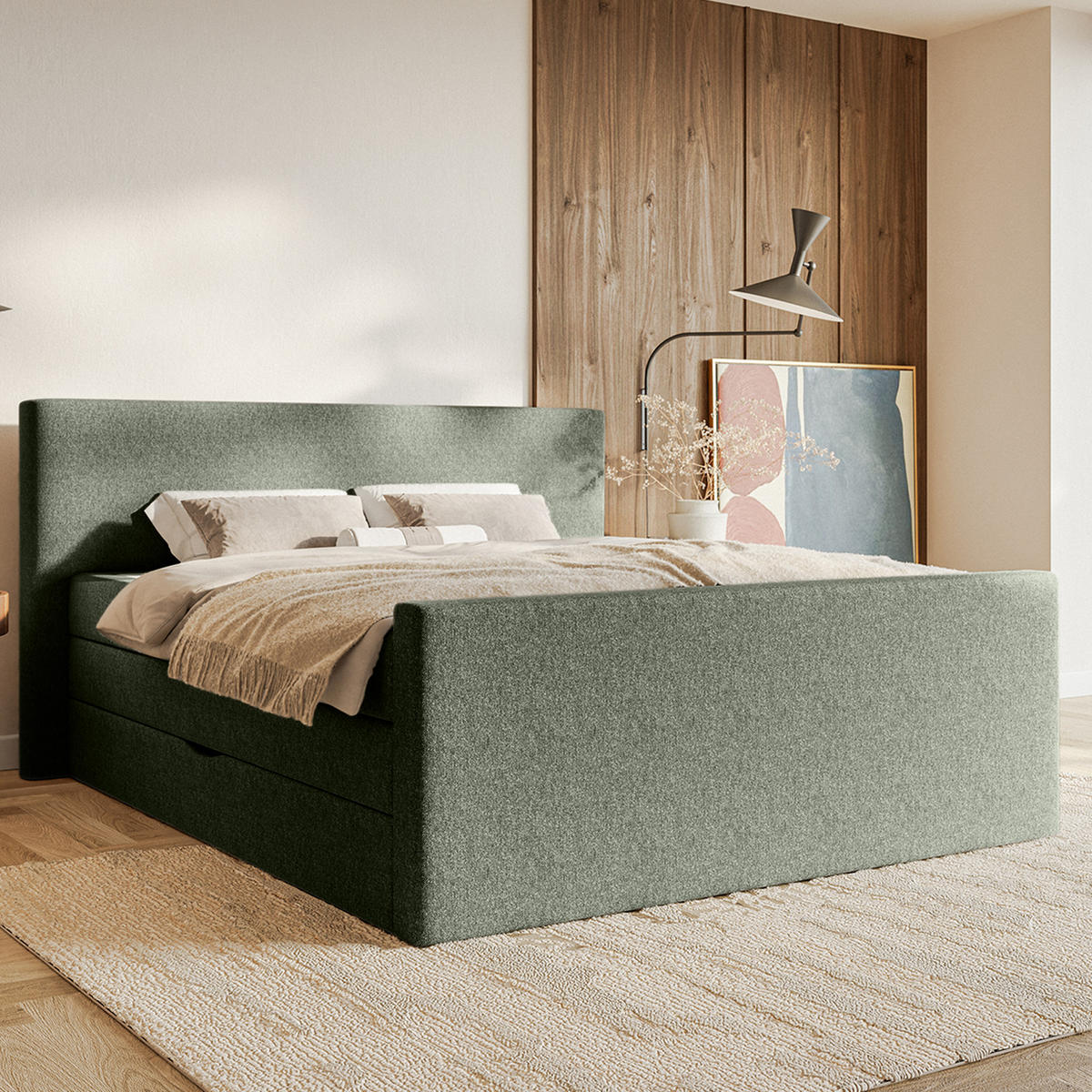 BOXSPRINGBETT VELIPOJA EASY CLEAN 140x200 cm, Olive - Olivgrün, Textil (140/200cm) - Fedve