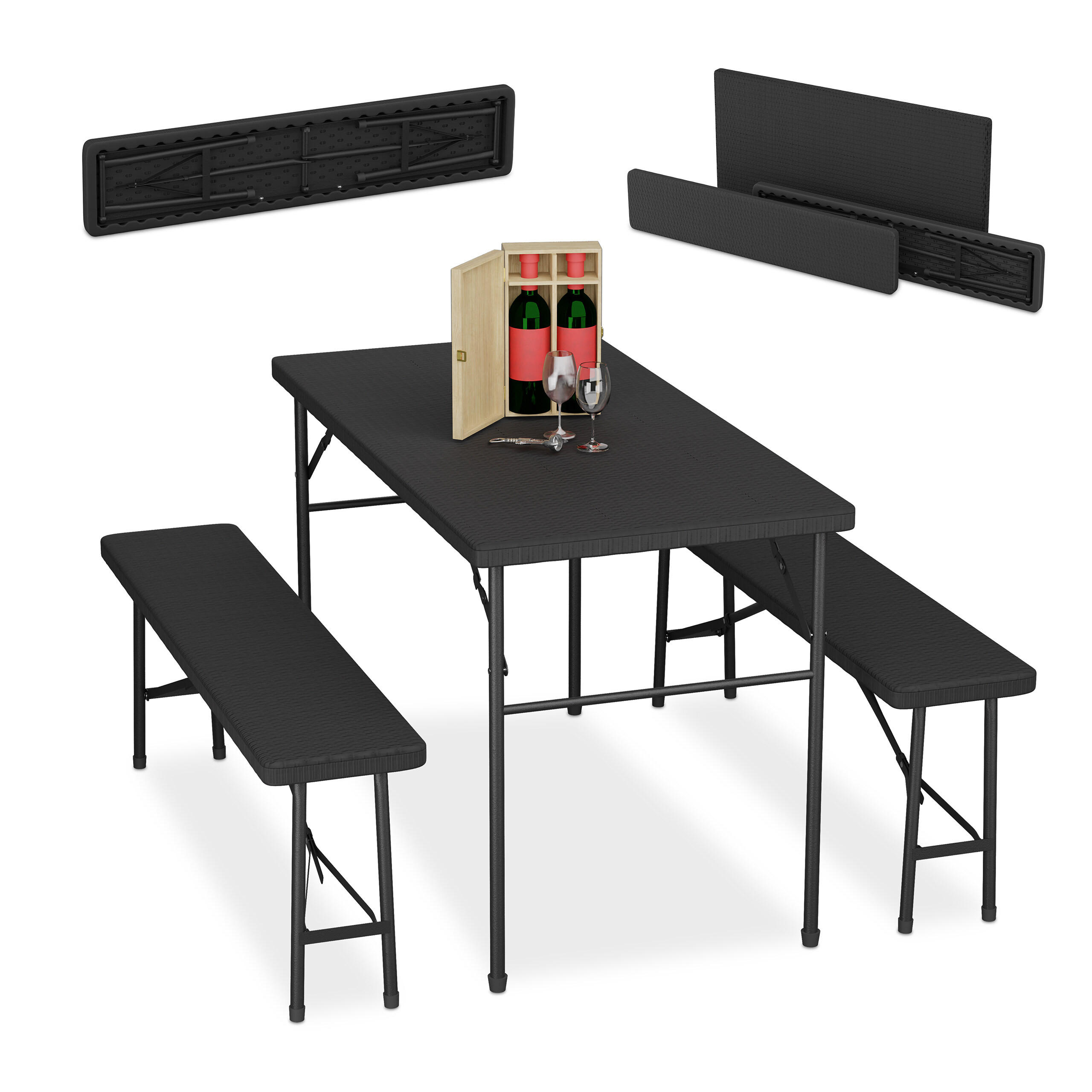 BIERZELTGARNITUR Schwarz 3-tlg. - Schwarz, Kunststoff/Metall - Relaxdays