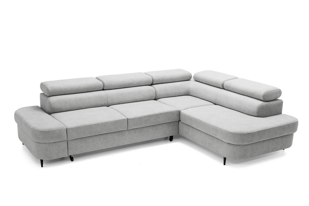 ECKSOFA PRIAM L Rechts mit Schlaffunktion 125x195 Velours Hellgrau - Hellgrau/Schwarz, Holz/Textil (203/275cm) - Muffo