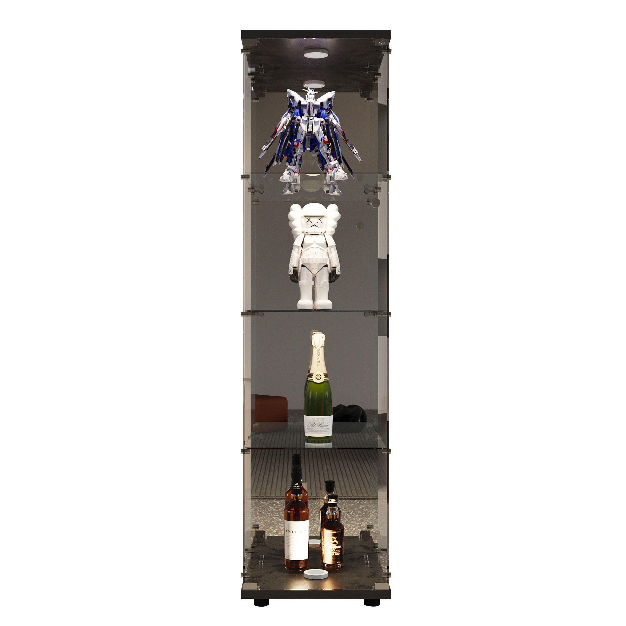 VITRINE 164x42,5x36,5 cm, Glas, Schloss, LED, Spiegel, Schwarz - Schwarz, Holz (42/164/36cm)