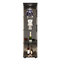 VITRINE 164x42,5x36,5 cm, Glas, Schloss, LED, Spiegel, Schwarz - Schwarz, Holz (42/164/36cm)