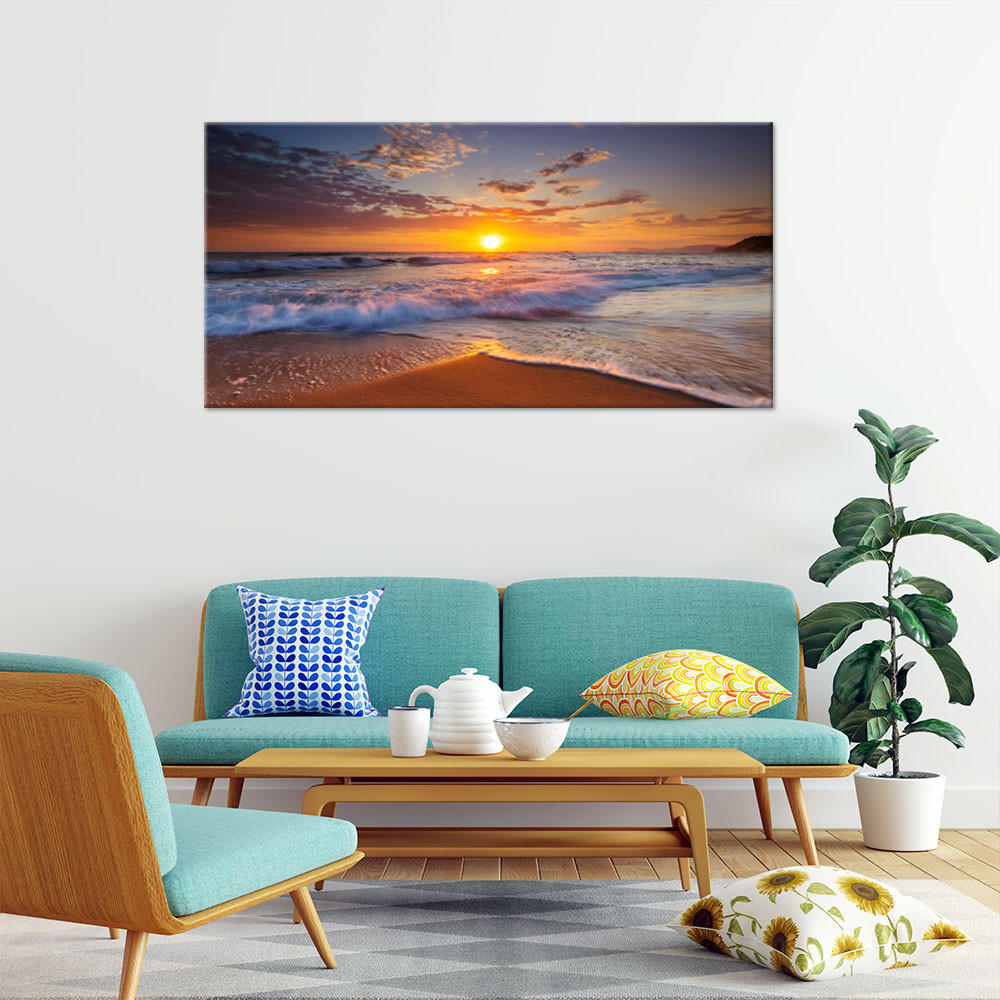 WANDBILD strand meer sonnenuntergang landschaft - Orange, Textil (100/50cm) - Feeby