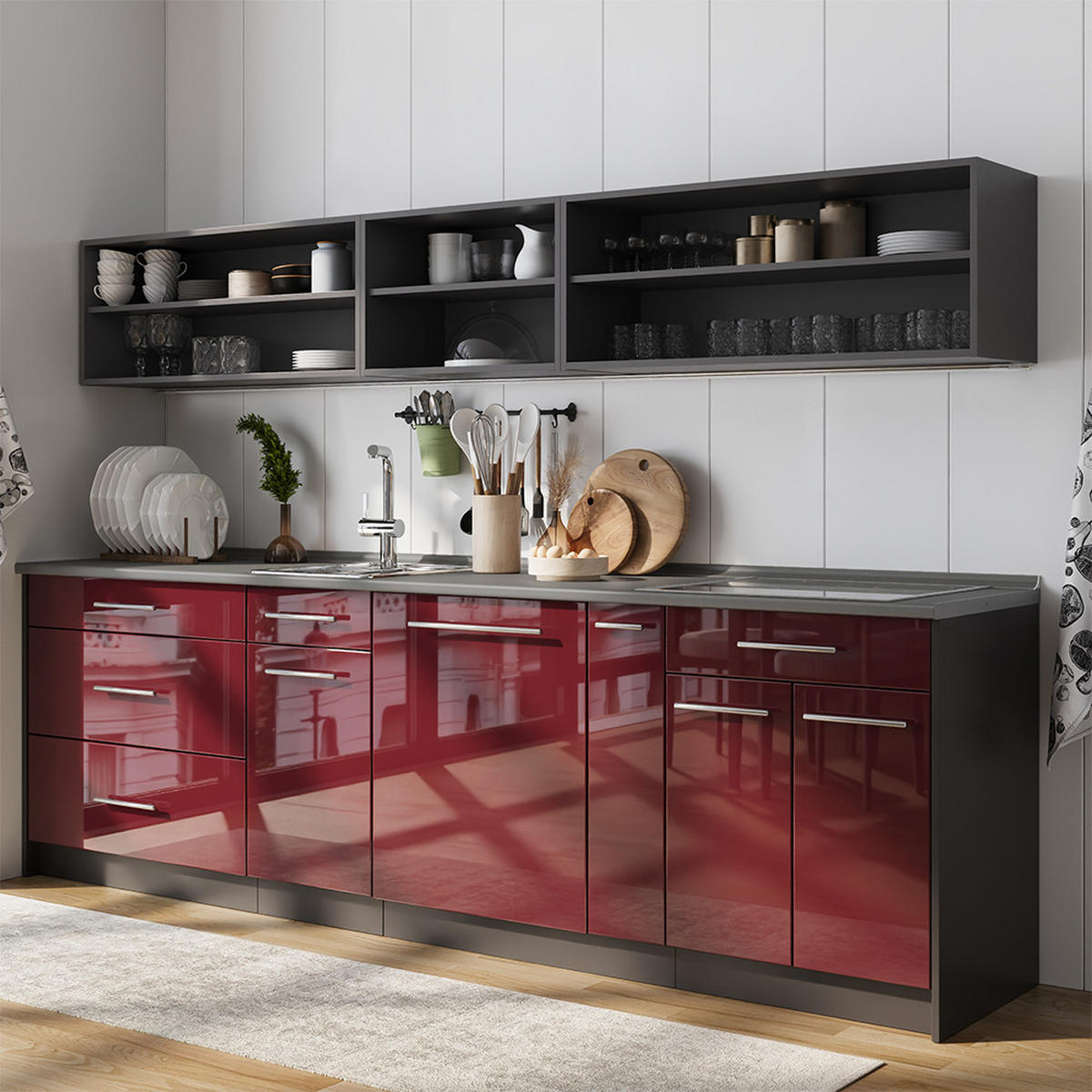 APOTHEKERSCHRANK Fame-Line, Bordeaux Hochglanz/Anthrazit, 20 cm, AP Marmor - Bordeaux/Anthrazit, Holzwerkstoff (20/82/60cm) - Vicco