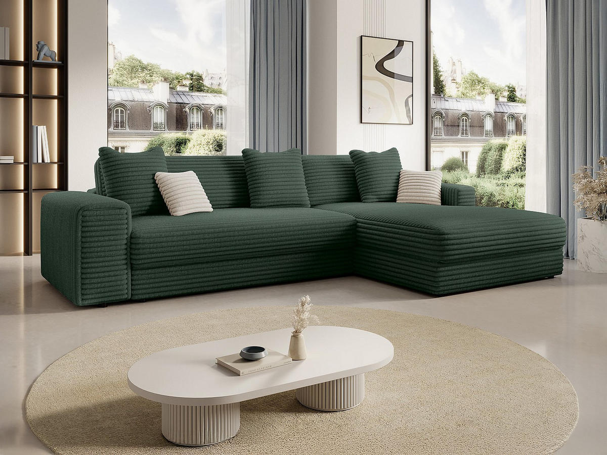 ECKSOFA – Ecke rechts – grob gerippter Cord – Tannengrün – CALAZO - Grün, Textil (307/187cm) - Vente-Unique