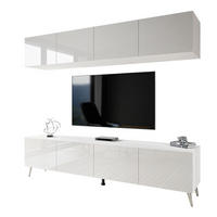 WOHNWÄNDE AURA PUSH-OPEN Weiß Hochglanz mit LED-Beleuchtung – Füße in Chrom - Chromfarben/Weiß Hochglanz, Holzwerkstoff (200/49/40cm) - Lookway