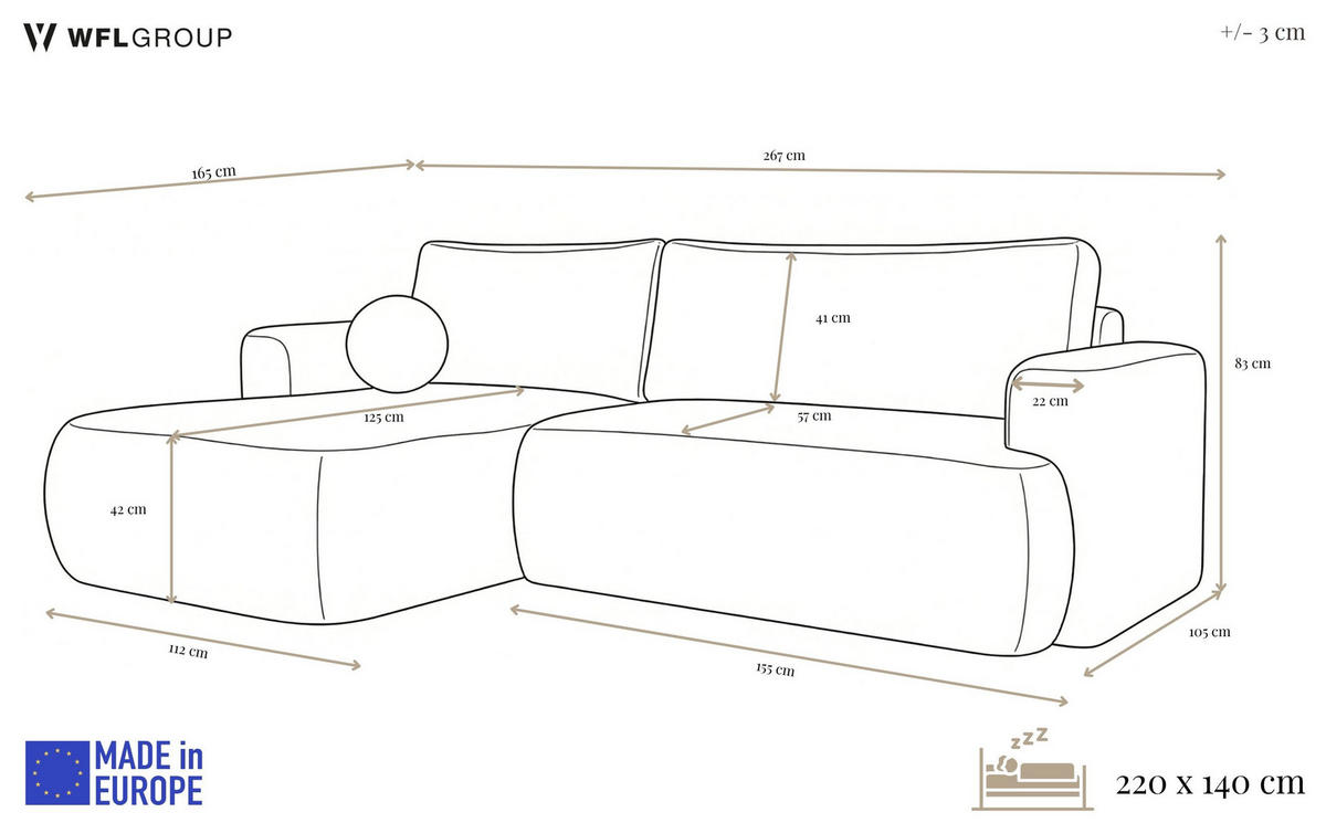 ECKSOFA Marion mit Schlaffunktion & Bettkasten in Chenille Grün, Links 267/154/83 cm - Schwarz/Grün, Kunststoff/Textil (267/154cm) - WFL GROUP