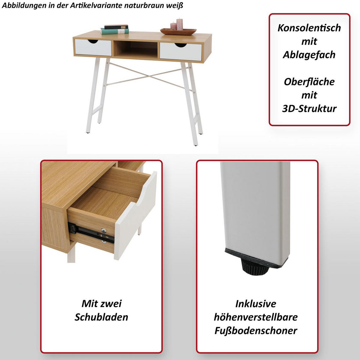 KONSOLENTISCH Reinweiß - Weiß, Holz (40/100/80cm) - MCW