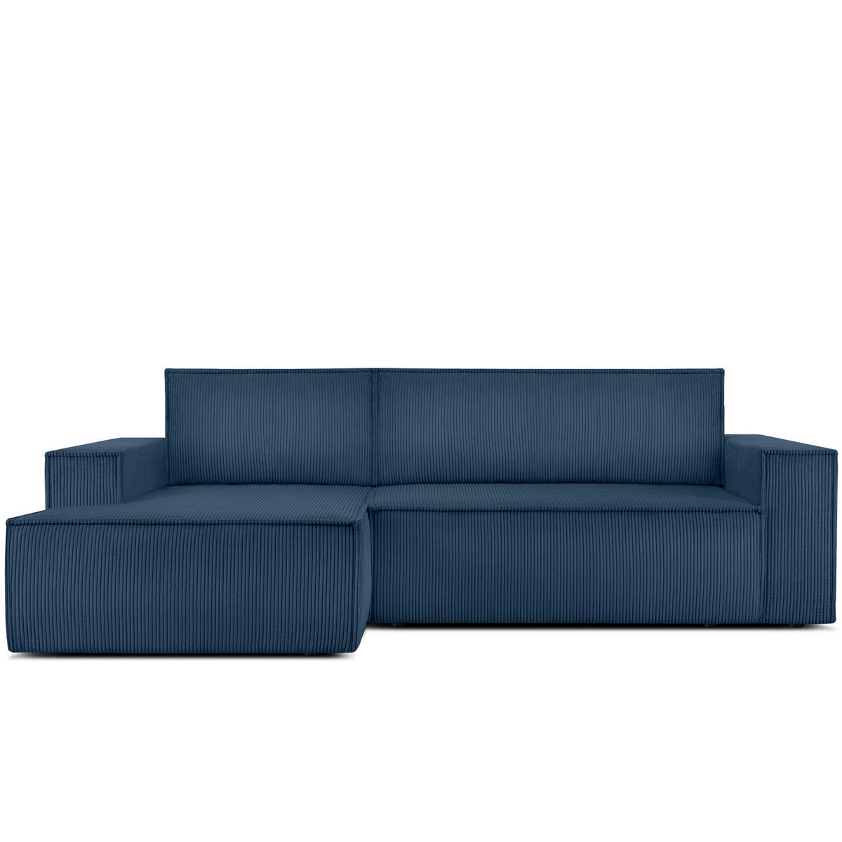ECKSCHLAFSOFA-LINKS NAPI in Pet Friendly Cord-Stoff, marineblau - Blau/Schwarz, Textil (262/148cm) - KONSIMO®