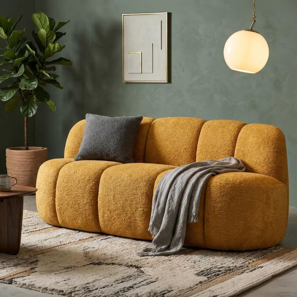 3-SITZER Sofa gepolstert Ball - Gelb - Gelb, Holzwerkstoff/Kunststoff (145/69/80cm) - Pasmara