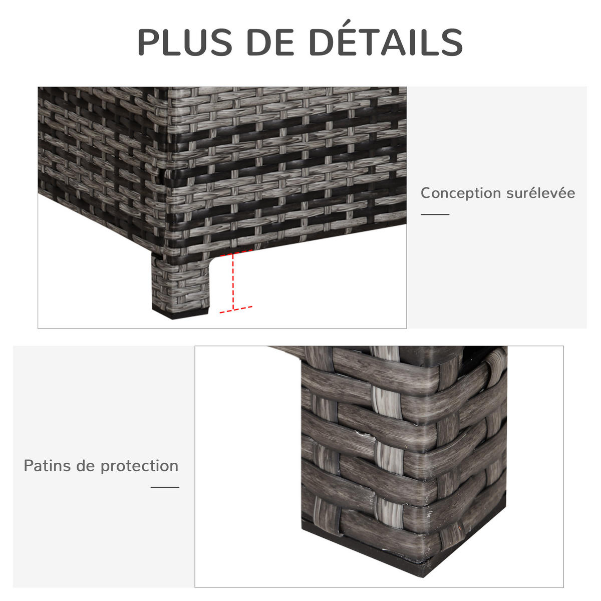 GARTENBEISTELLTISCH DE-13569 mit Geflecht und Glasplatte Grau - Grau, Metall (85/50/39cm) - ComfortXL