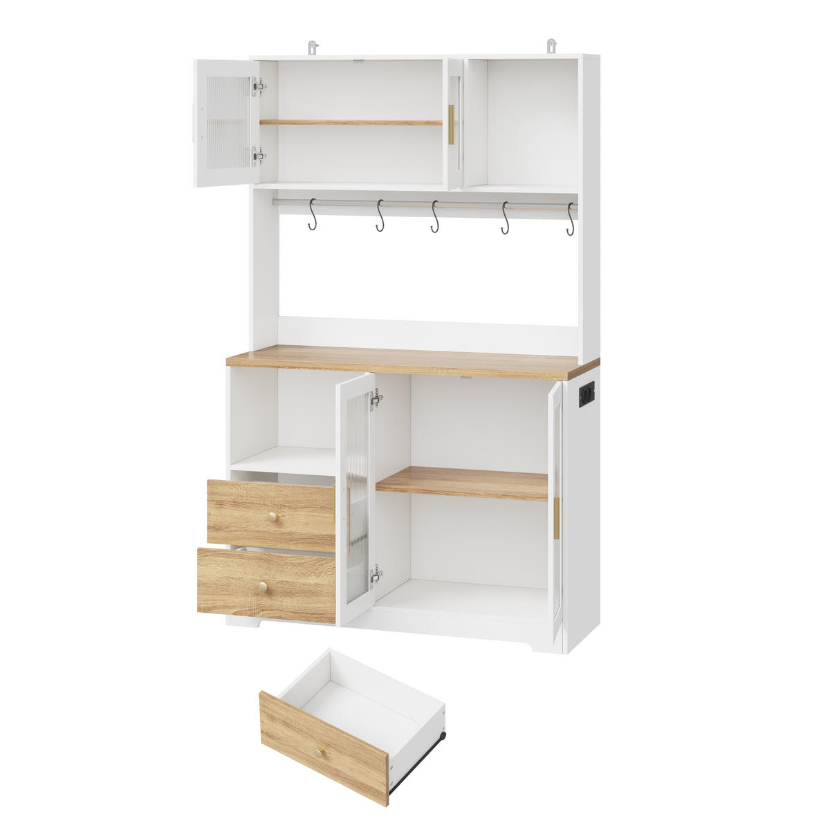 BUFFET 178 cm MDF Natur Weiß mit RGB-LED, Weinregal und Glasfront - Weiß, Holzwerkstoff (40/178/110cm) - Korfee