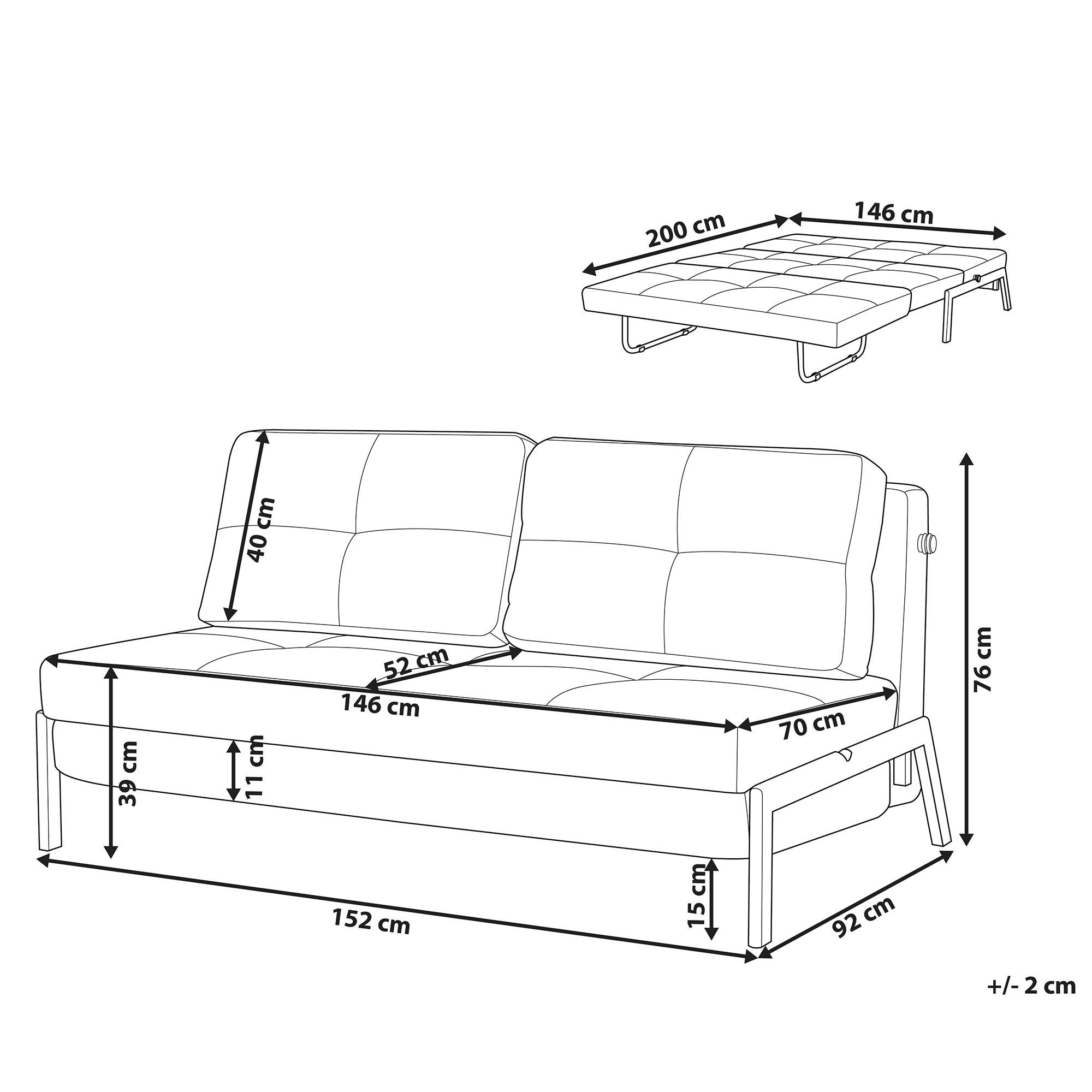 Thumbnail - Beliani 2-Sitzer-Schlafsofa, Dunkelgrau, Textil, 152x76x92 cm, Wohnzimmer, Sofas & Couches, Schlafsofas
