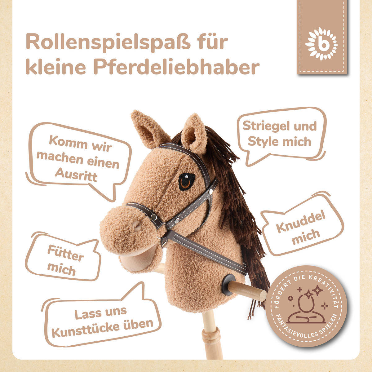 STECKENPFERD Kinder Hazel aus Holz - Braun, Textil (24/100cm) - Bieco Spielwaren