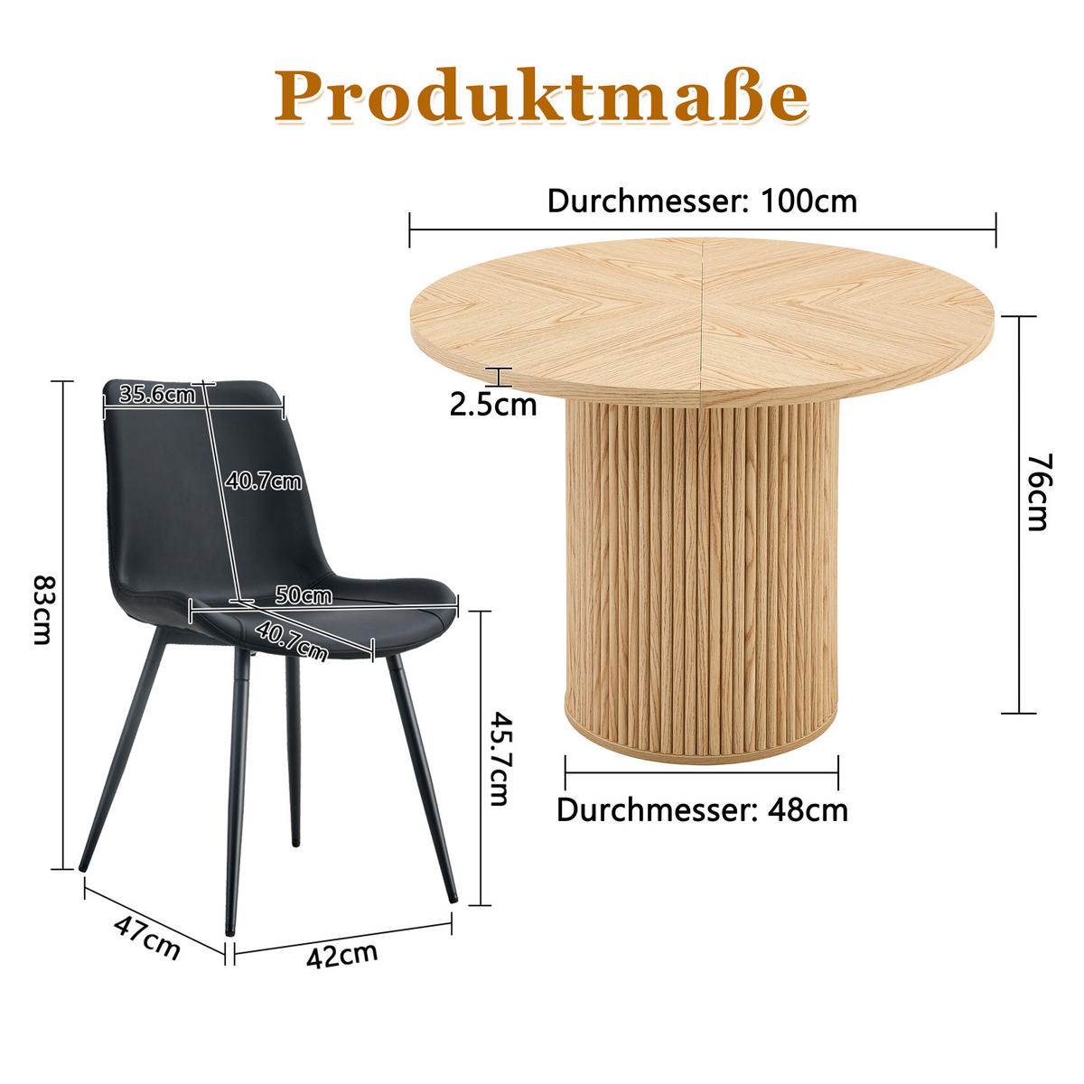 ESSGRUPPE DE-39388 5-teilig, mit 4 PU-Stühlen Schwarz - Schwarz, Holzwerkstoff (100/76/100cm) - ComfortXL