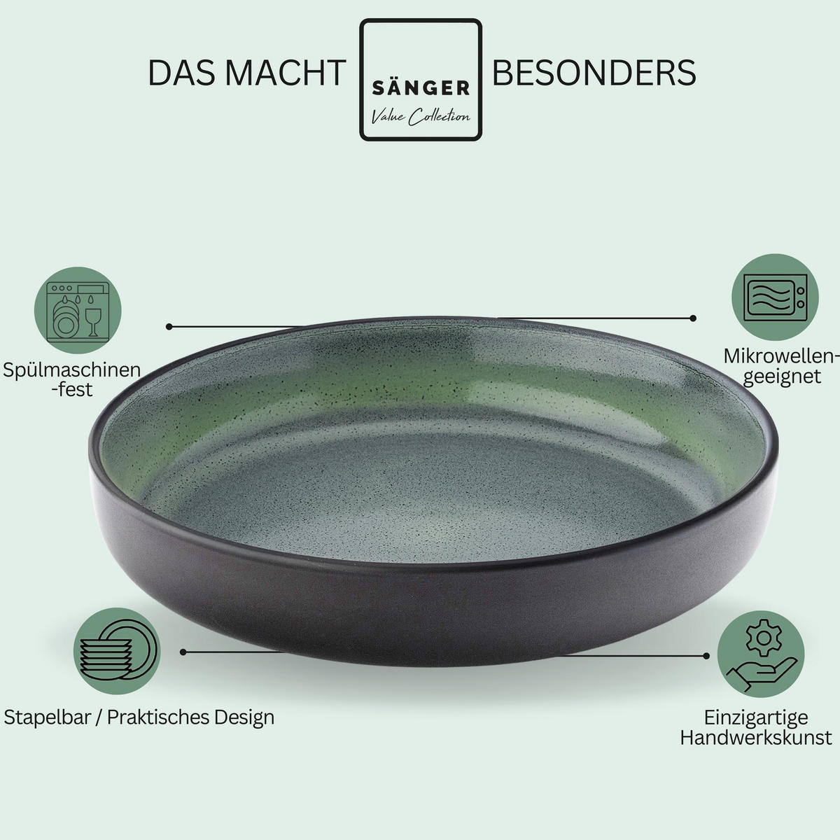 PASTASCHALEN SET MALMÖ - 6 teilig aus Steingut - Grün, Stein (21.5cm) - Sänger
