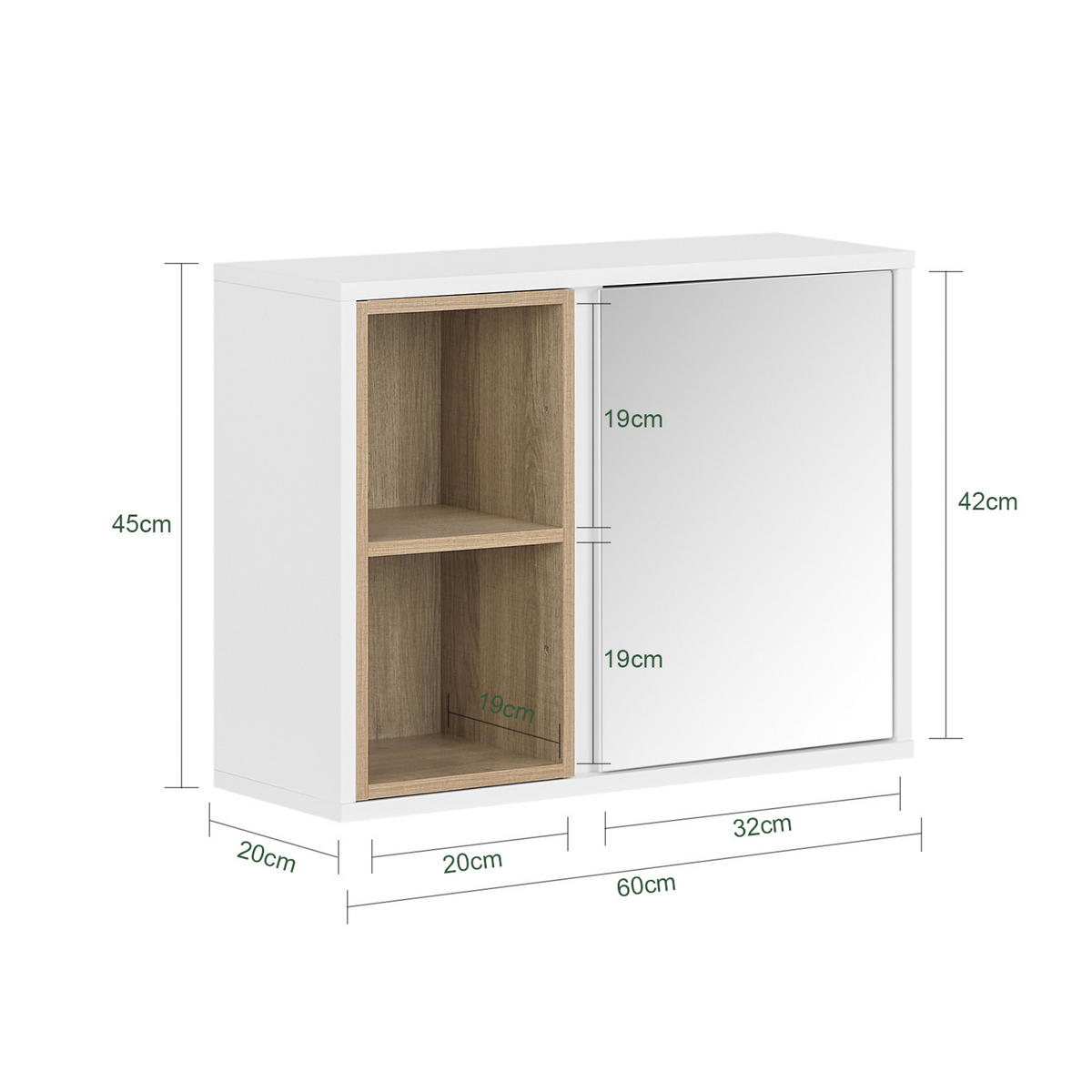 SPIEGELSCHRANK Weiß 60cm - Weiß, Holzwerkstoff (60/45/20cm) - SoBuy