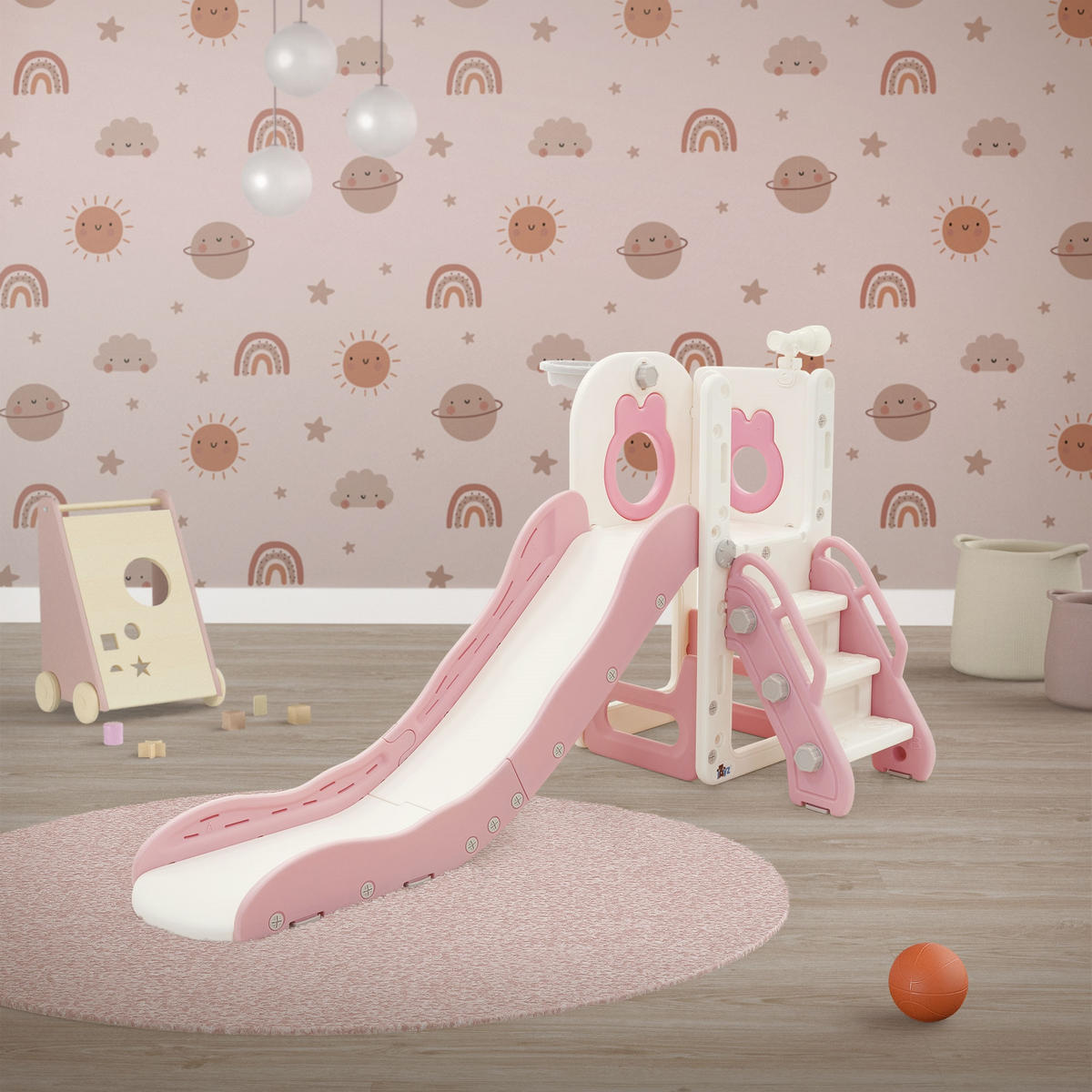 KINDERRUTSCHE Weiß-Rosa aus Kunststoff - Rosa, Kunststoff (91/90/162cm) - Joyz