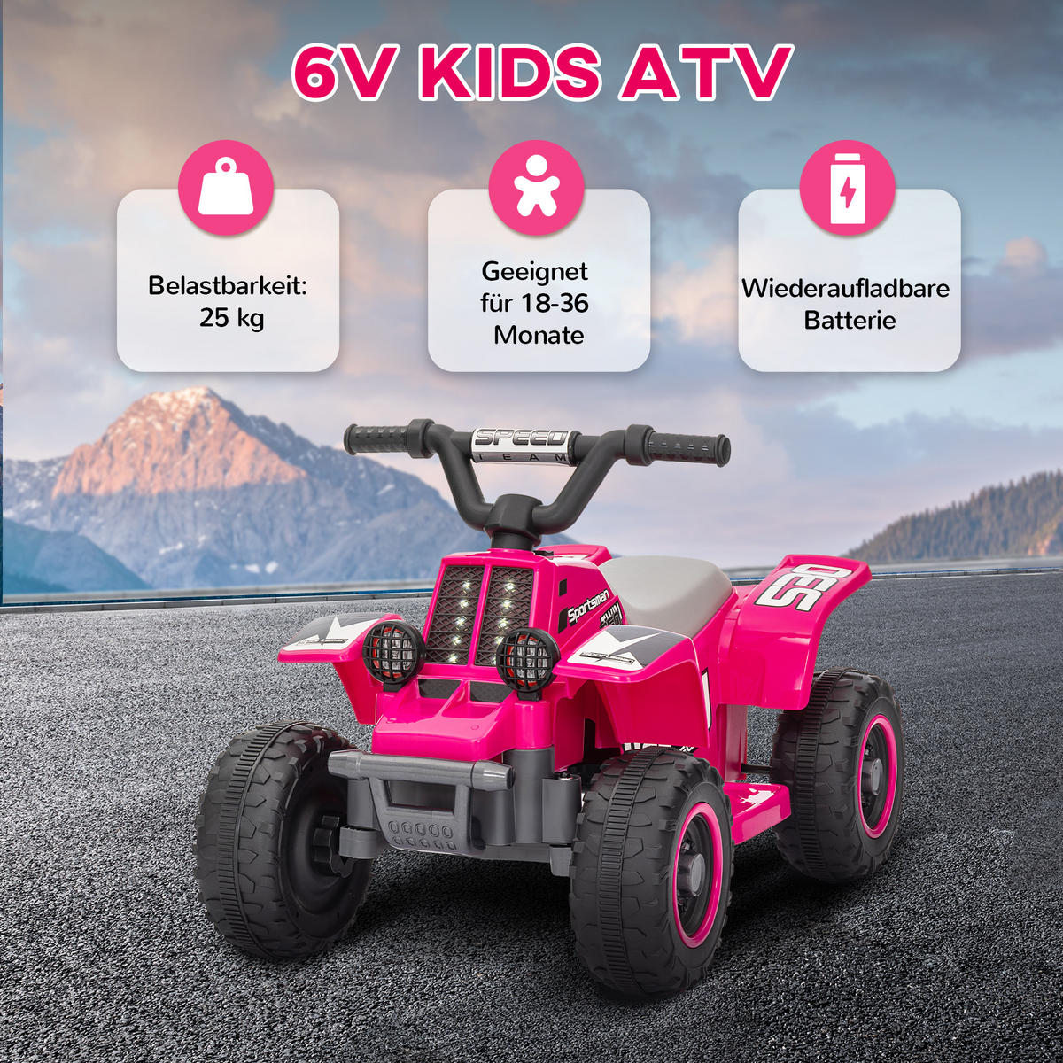 ELEKTRISCHES Quad Bike für Kinder, batteriebetrieben, fährt vorwärts und rückwärts, LED-Lichter, 18-36 Monate, Rosa - Rosa, Kunststoff/Metall (70.5/42.5/46.5cm) - AIYAPLAY
