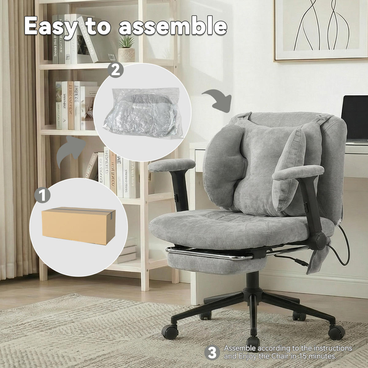 BÜROSTUHL in Grau 55x80x86 cm mit verstellbarer Lendenstütze und Rollen - Grau, Textil (80/86/55cm) - IVMEU