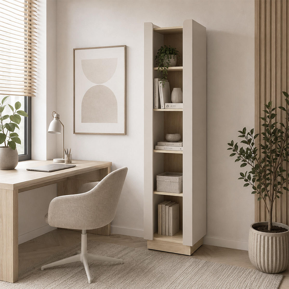 BÜCHERREGAL Sorella mit 4 offenen Regalböden, 55 cm, für Jugendzimmer, Macadamia + Eiche Mavelie - Eichefarben/Beige, Holzwerkstoff (55/201/42cm) - Beautysofa