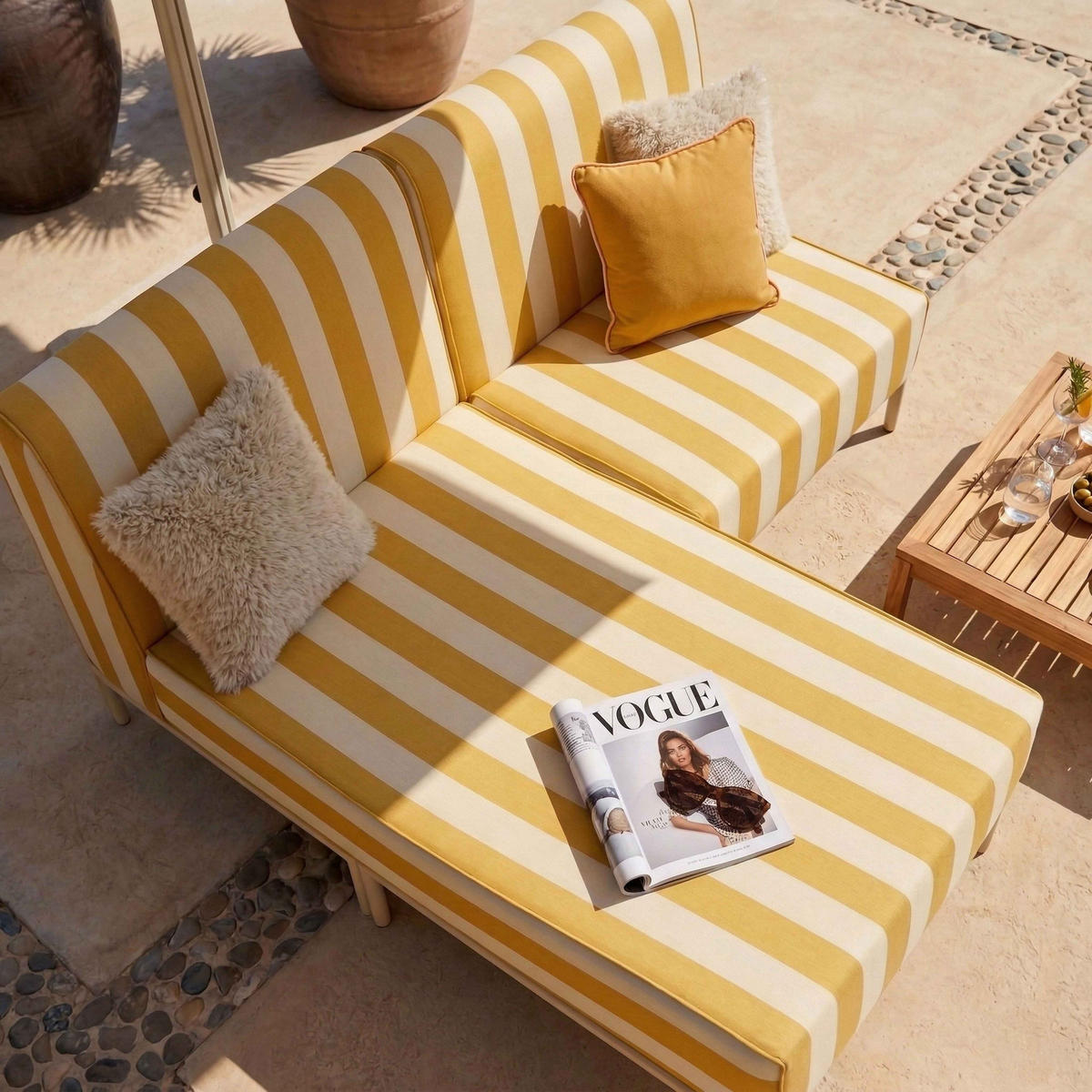 GARTENSOFA mit 2 Sitzplätzen, Gelb - Gelb, Textil (153/78/144cm) - Oviala