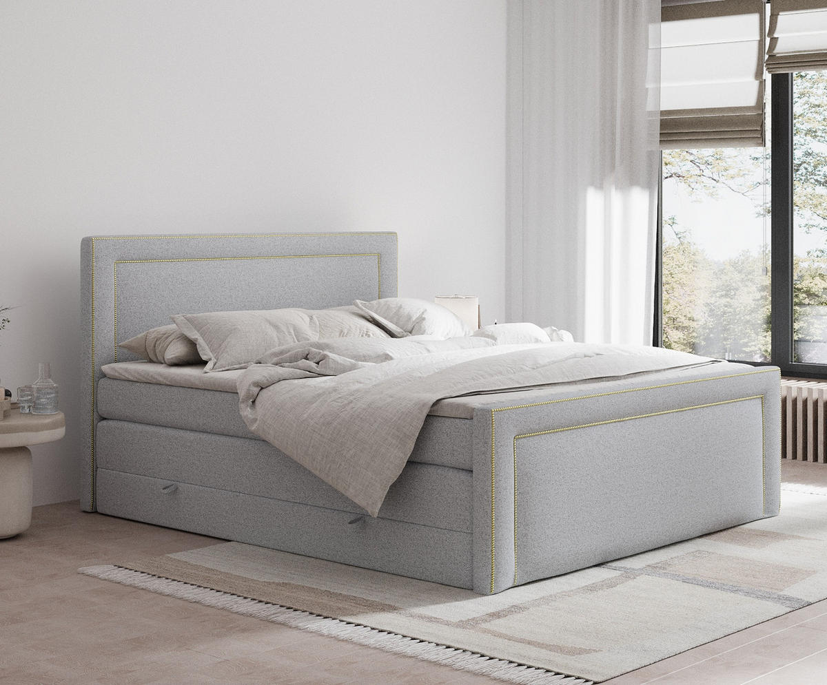 BOXSPRINGBETT Luxora Hellgrau 140/200 cm - Hellgrau/Schwarz, Holz/Holzwerkstoff (140/200cm) - Maison de Reve