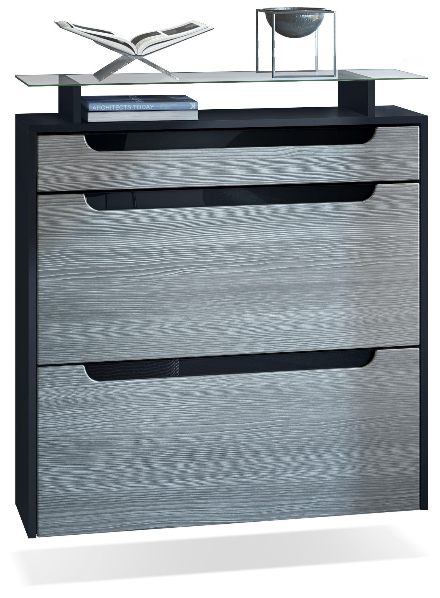 Vladon Schuhschrank Anthrazit, Schwarz Hochglanz 89x96x23 cm