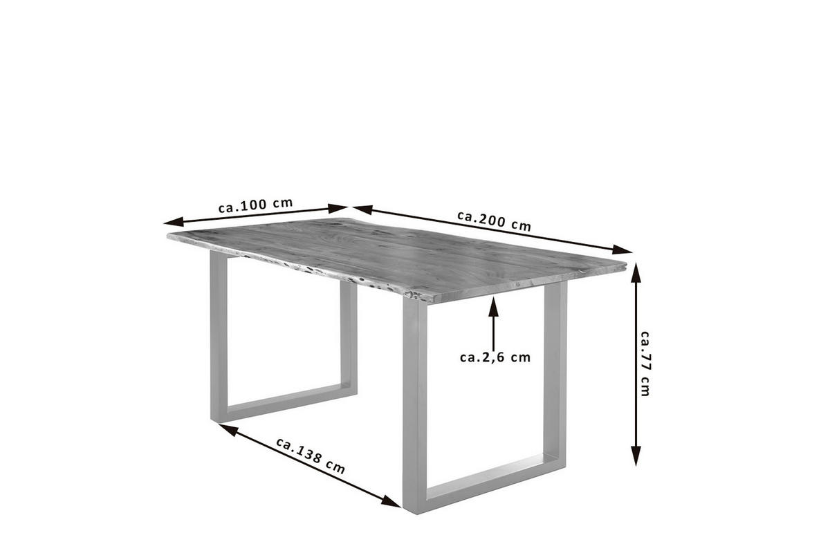 ESSTISCH LUBIN - Silberfarben/Braun, Holz/Metall (100/200/77cm) - SAM