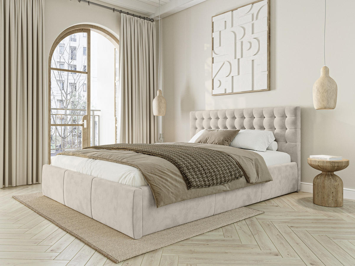 POLSTERBETT Lindos 140x200 cm, Beige - Beige, Textil (140/200cm) - Fedve