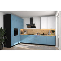 L-FORM KÜCHENZEILE Bari (16-tlg) Schwarz / Pastellblau - Signalweiß - Blau, Holzwerkstoff/Metall (347/243/202cm) - Feldmann-Wohnen