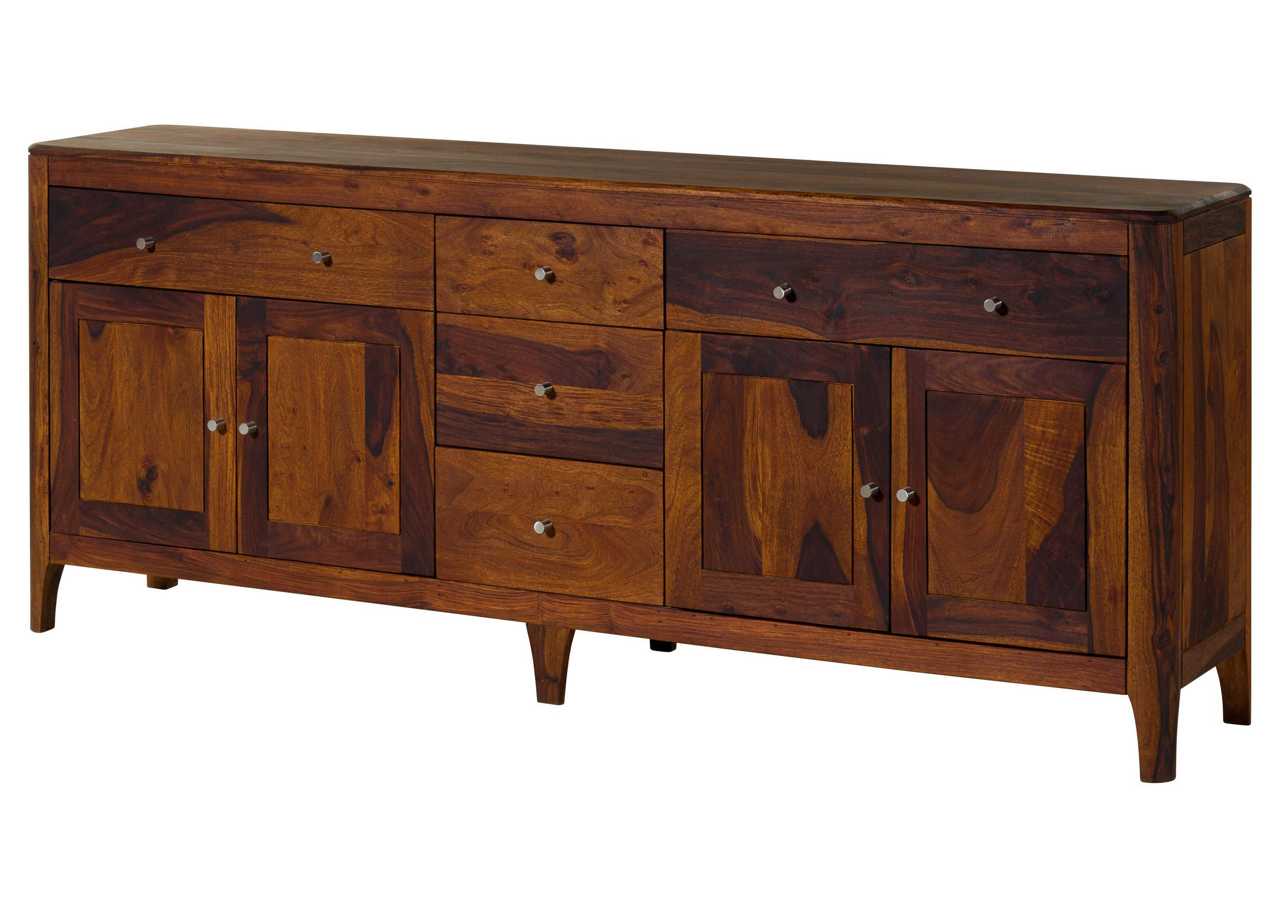 SIDEBOARD Sheesham 200x40x80 walnuss geölt BROOKLYN #29 - Dunkelbraun, Holz (200/80/40cm) - Massivmoebel24