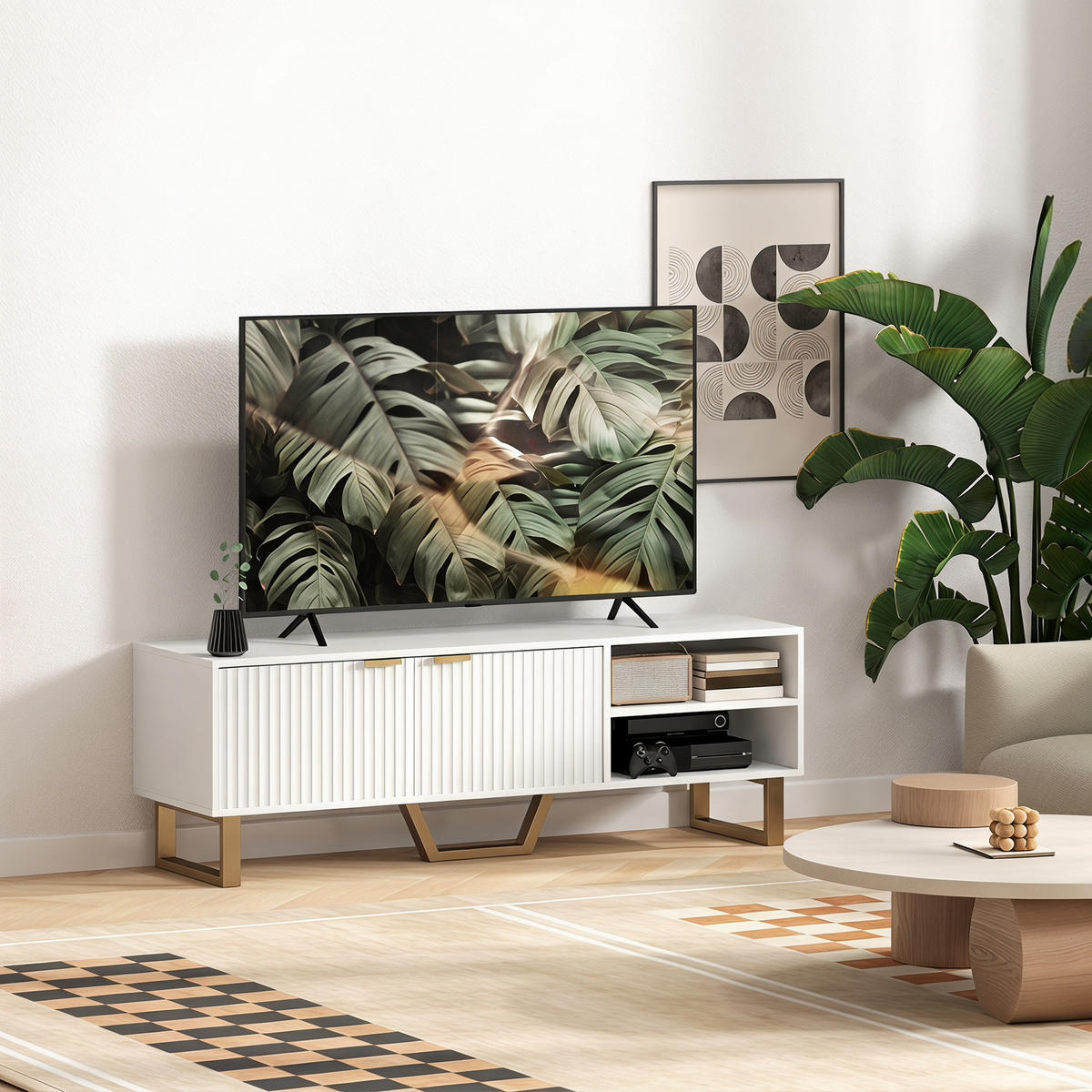 TV-ELEMENT PANG-M4K9B2 - Goldfarben/Ahornfarben, Holz/Metall (39/47/140cm) - PANGIVO