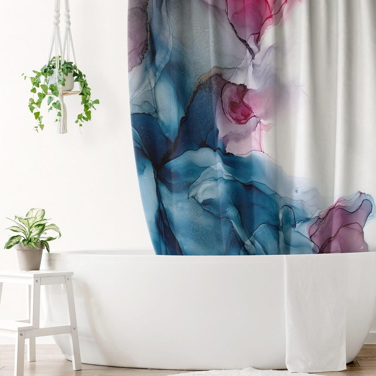 DUSCHVORHANG Aufstieg zum Roten Berg 180/180 cm - Blau, Textil (180/180cm) - Bilderwelten