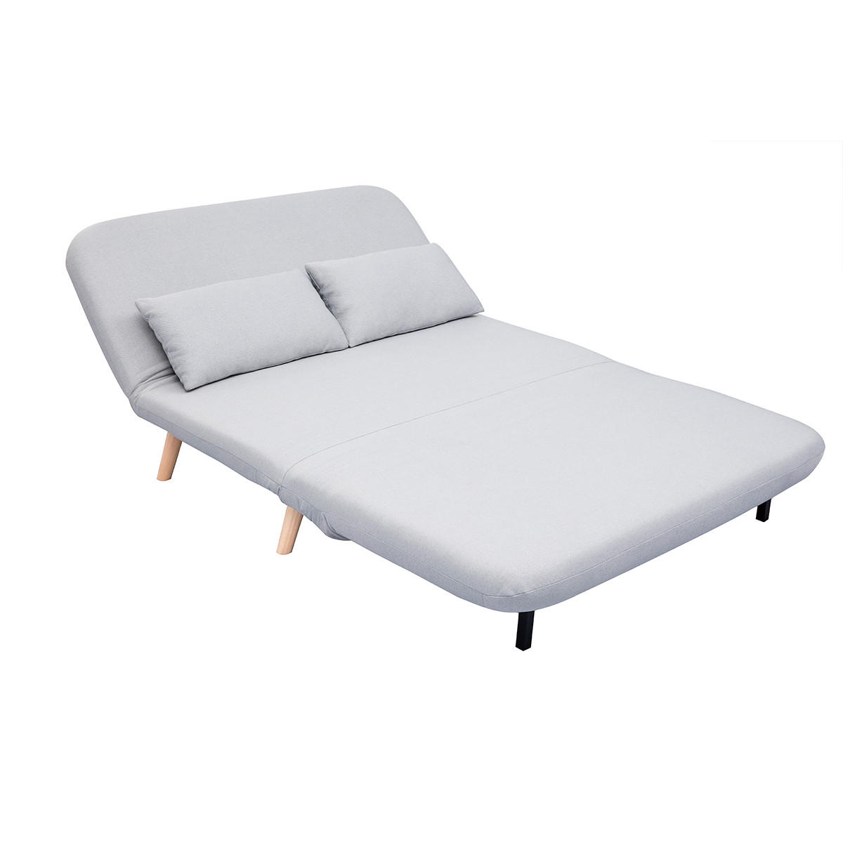 SOFA Umwandelbar 2-Sitzer Hellgrau Gewebe AMIKO - Hellgrau, Textil (87/79/132.5cm) - Miliboo