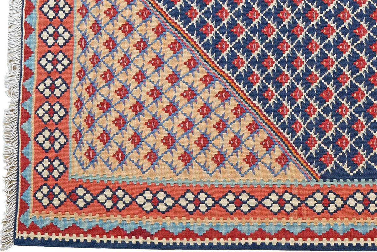 HANDWEBTEPPICH Kelim Senneh Blau 195/152 cm Schurwolle - Blau, Textil (152/195cm) - Looma