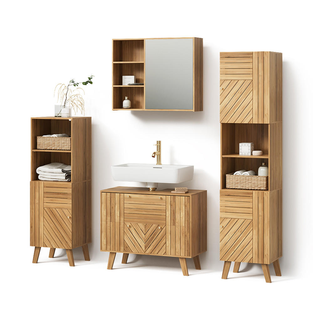SÚPRAVA KÚPEĽŇOVÉHO NÁBYTKU Olona, Bambus, 4-dielna - prírodná farba, kompozitné drevo (80/65/36cm) - Livinity®