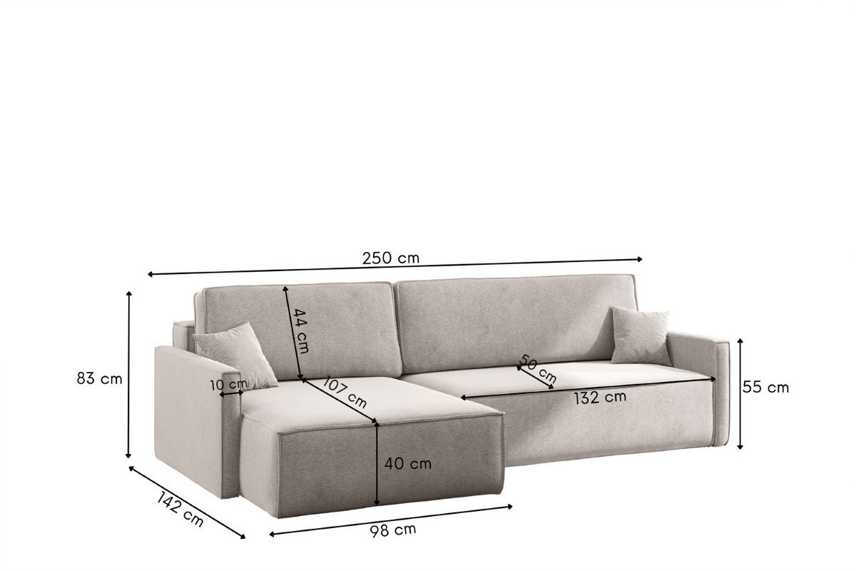 SCHLAFSOFA Carlos L-Form, Ecksofa Mit Bettkasten Und Schlaffunktion Stoff Salvador Links Hellgrau - Hellgrau, Holz/Textil (142/83/250cm) - Kaiser Möbel