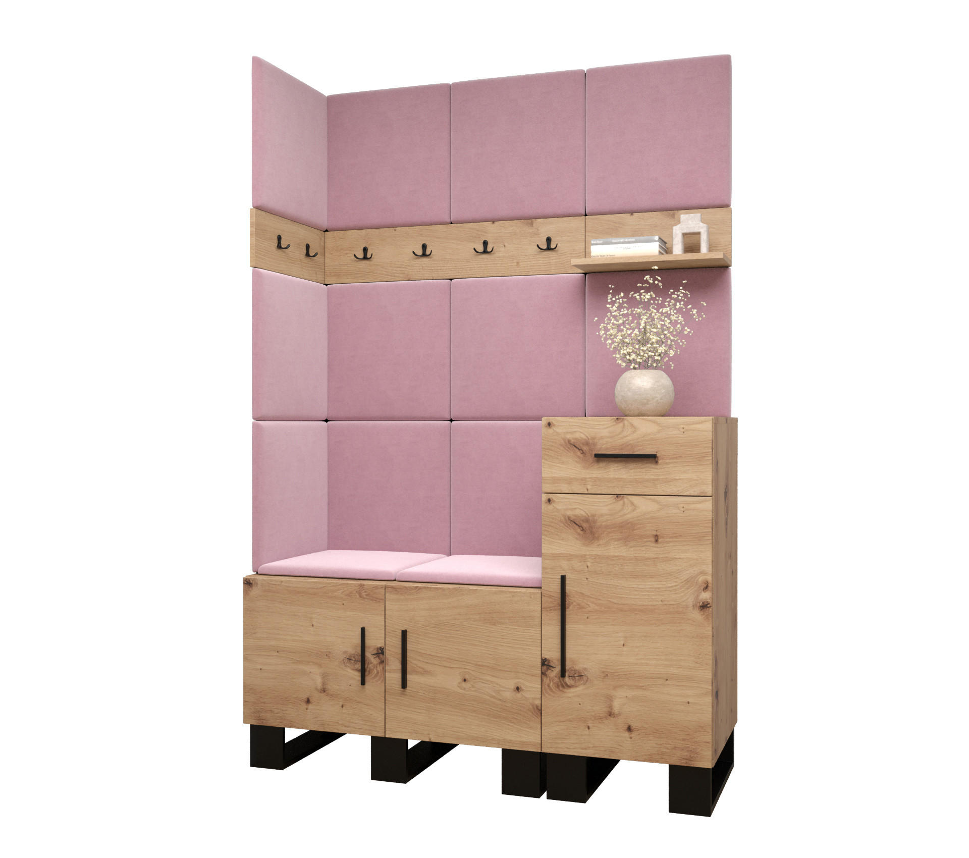 Abiks Möbel Garderoben-Set Eiche Artisan, Pink 126x196x45.6 cm