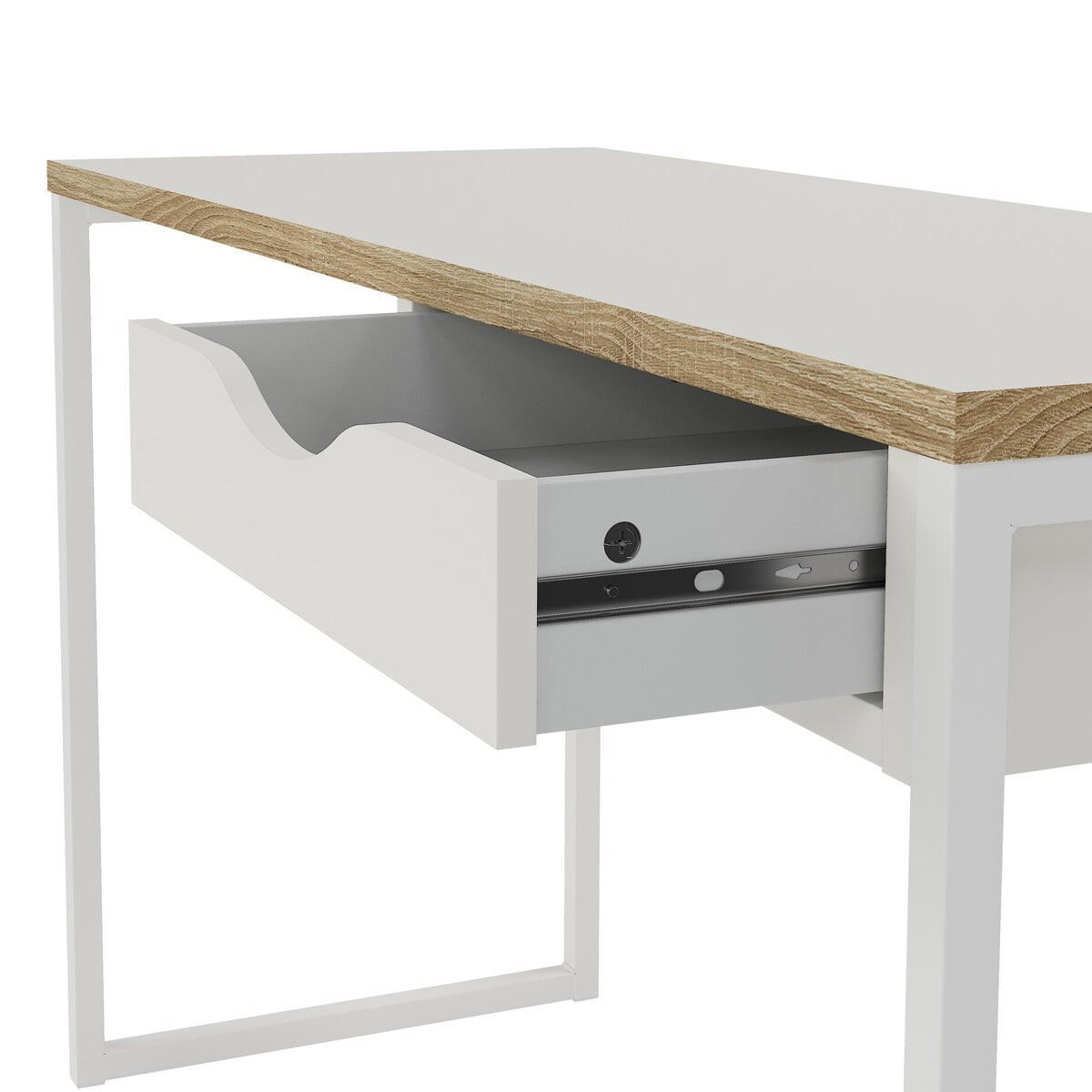 PSACÍ stůl s 1 zásuvkou a kovovými nohami, šířka 130 cm - FUNCTION - bílá, kompozitní dřevo (130/48.4/76.8cm) - Calicosy