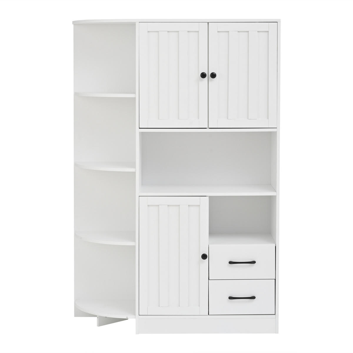 ECKSCHRANK 104/35/155 cm, 3 Schränke + 2 Schubladen, 6 offene Fächer, verstellbare Einlegeböden, Weiß - Weiß, Holzwerkstoff (104/155/35cm) - Redom