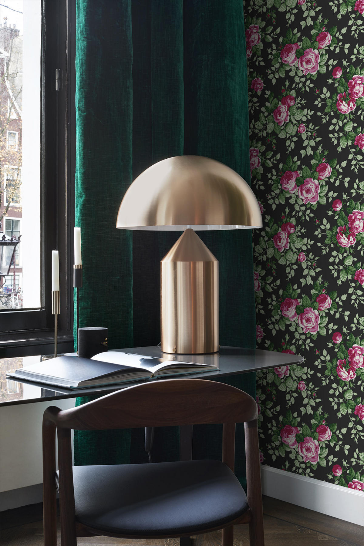 TAPETE Rosen 53 cm x 10.05 m - Schwarz, Papier (53/1000cm) - Origin Wallcoverings