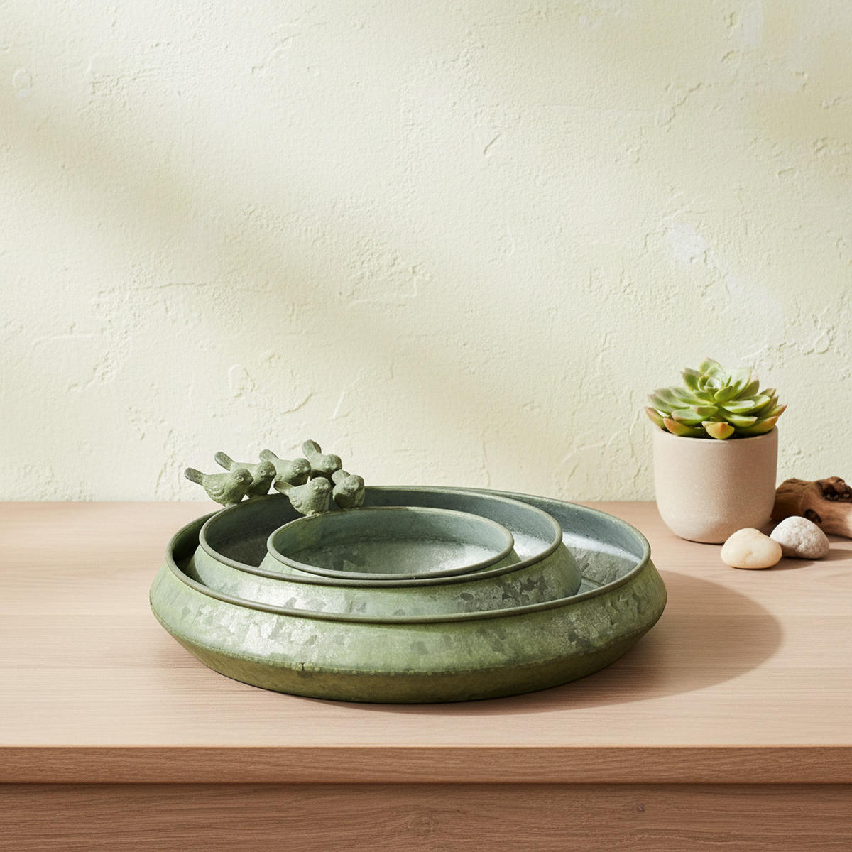 VOGELTRÄNKE Marina 3 er Set Grün 26/26/5 cm Metall - Grün, Metall (26/5/26cm) - Mondex